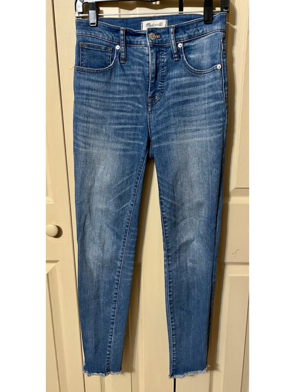 Madewell 10" High Rise Medium Wash Denim Skinny Jeans Angle Raw Hem Sz 26